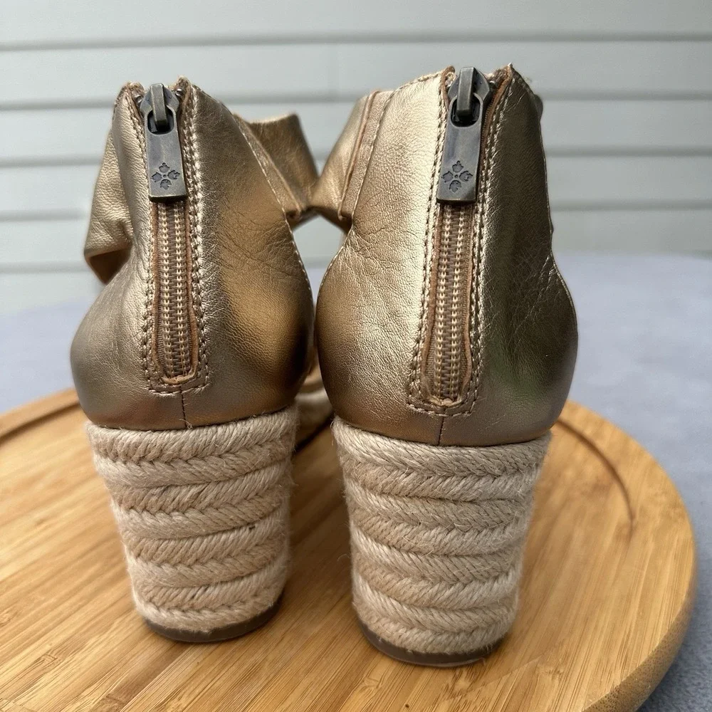 Patricia Nash Rubia Espadrille Wedge Sandals Women Size US 11 EU 41 Gold Leather